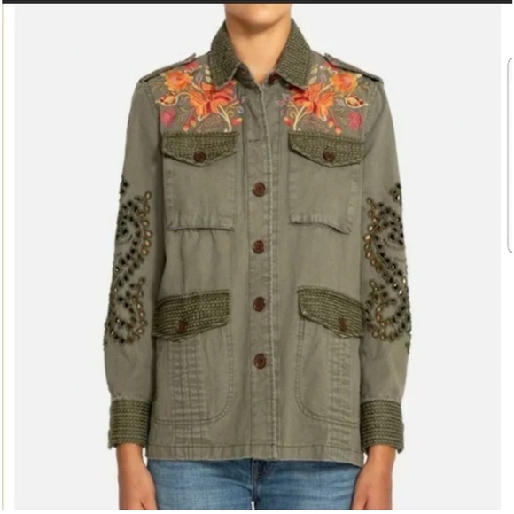 Johnny Was Workshop Violette Eyelet Embroidered Military Jacket size XL - Picture 2 of 13